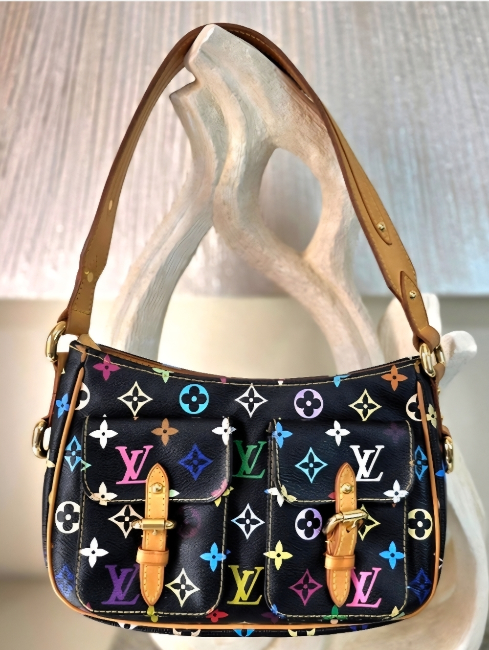 🩷 Louis Vuitton Lodge PM Black Multicolore Monogram Gold Hardware Shoulder Bag